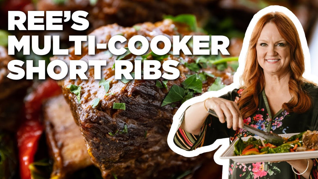 Chef Ree Drummond cooking Instant Pot Short Ribs with Collards and Peppers